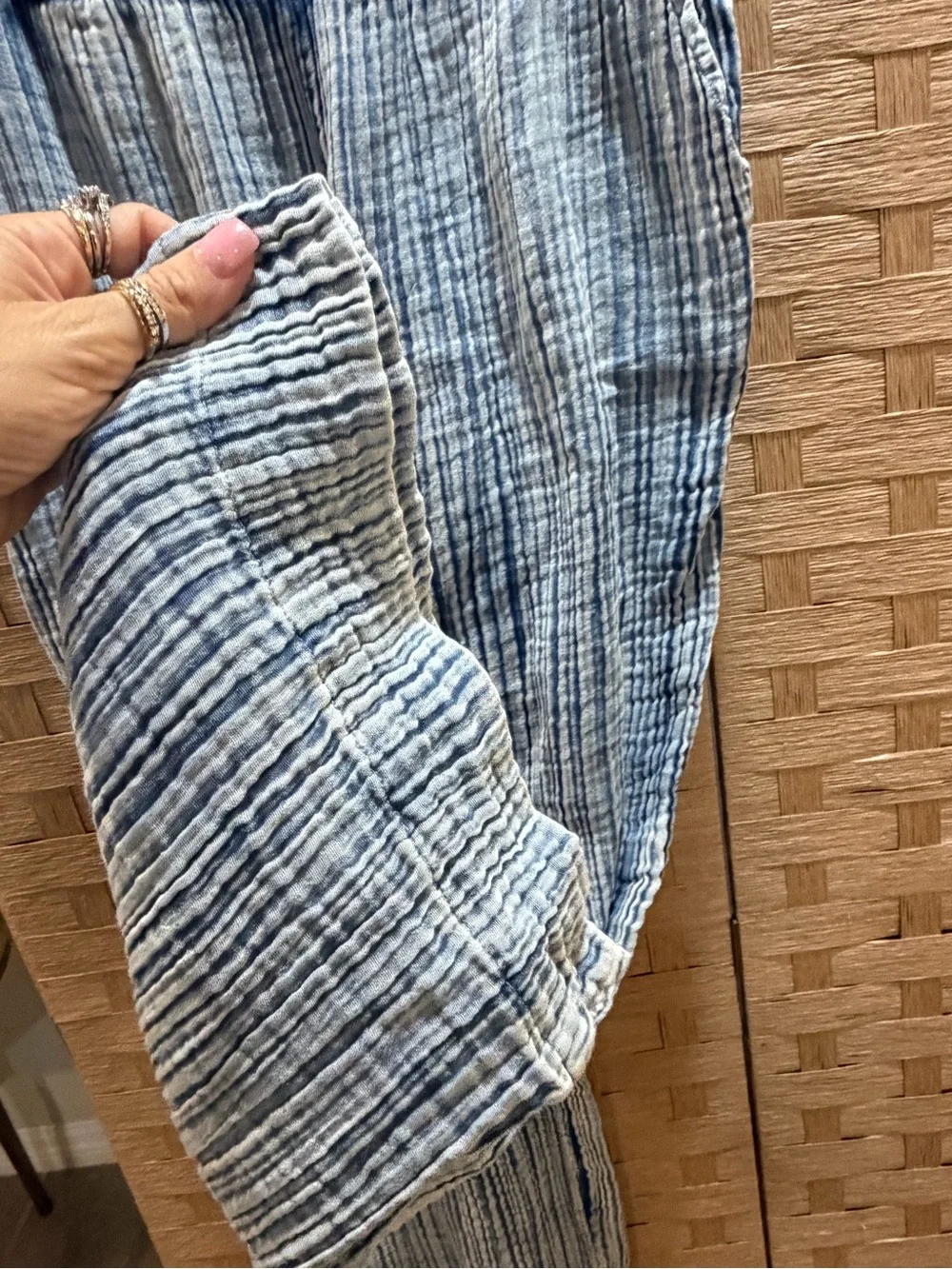 Faherty Dream Cotton Gauze Wide Leg Pants in Washed Indigo Blue Sz L Lounge